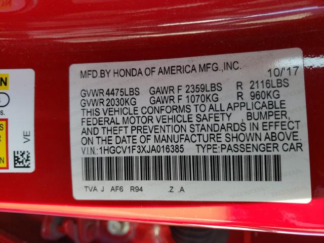 Photo 9 VIN: 1HGCV1F3XJA016385 - HONDA ACCORD SPO 