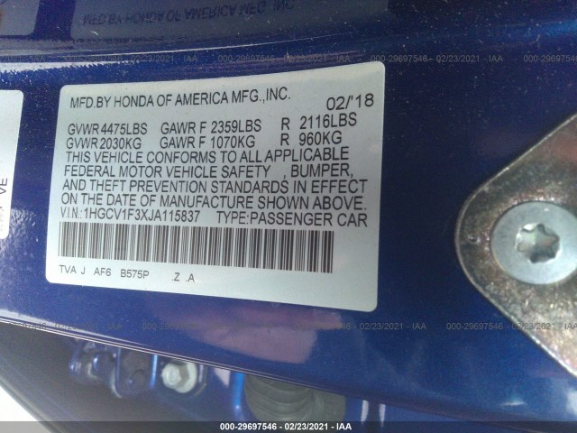 Photo 8 VIN: 1HGCV1F3XJA115837 - HONDA ACCORD SEDAN 