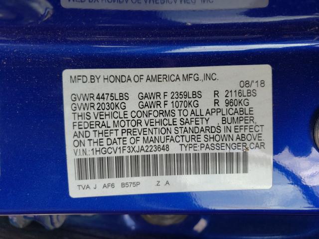 Photo 9 VIN: 1HGCV1F3XJA223648 - HONDA ACCORD SPO 