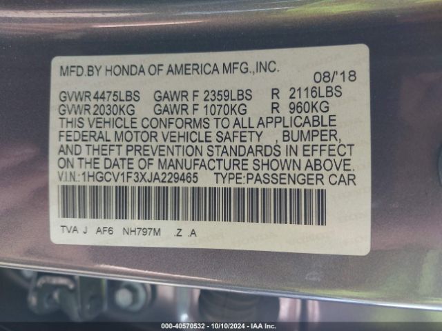 Photo 8 VIN: 1HGCV1F3XJA229465 - HONDA ACCORD 