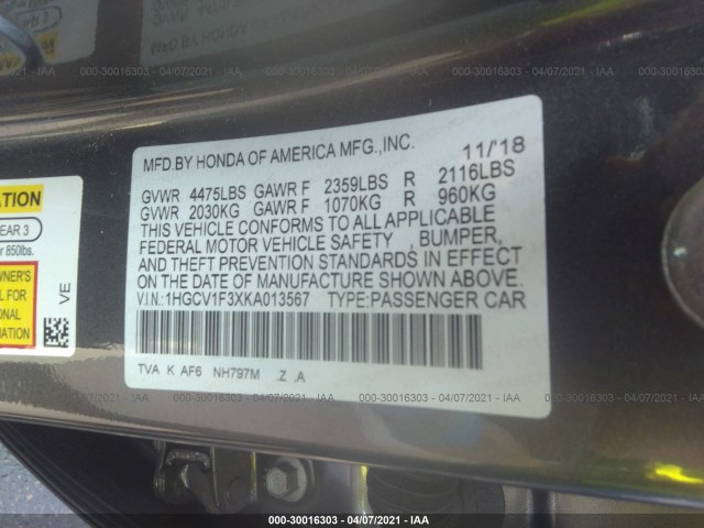 Photo 8 VIN: 1HGCV1F3XKA013567 - HONDA ACCORD SEDAN 