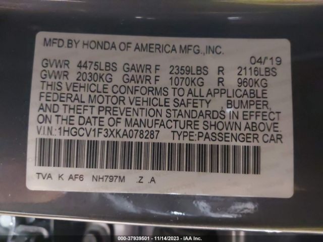 Photo 8 VIN: 1HGCV1F3XKA078287 - HONDA ACCORD 