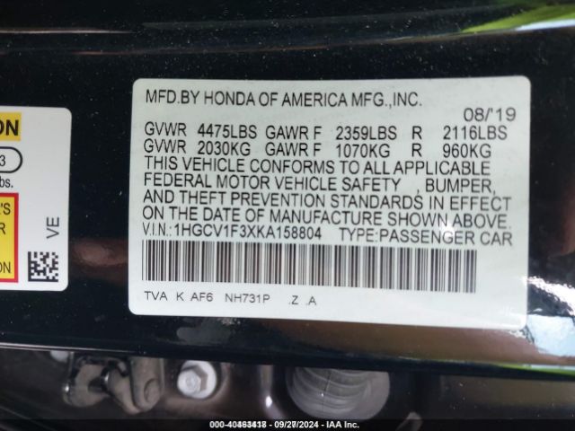 Photo 8 VIN: 1HGCV1F3XKA158804 - HONDA ACCORD 