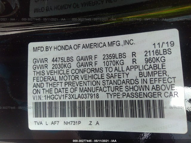 Photo 8 VIN: 1HGCV1F3XLA037918 - HONDA ACCORD SEDAN 