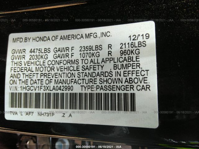 Photo 8 VIN: 1HGCV1F3XLA042990 - HONDA ACCORD SEDAN 