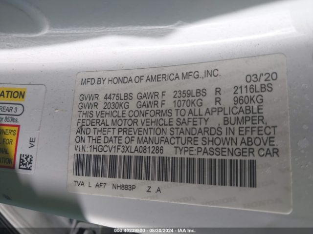 Photo 8 VIN: 1HGCV1F3XLA081286 - HONDA ACCORD 