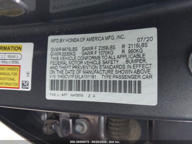 Photo 8 VIN: 1HGCV1F3XLA101181 - HONDA ACCORD 