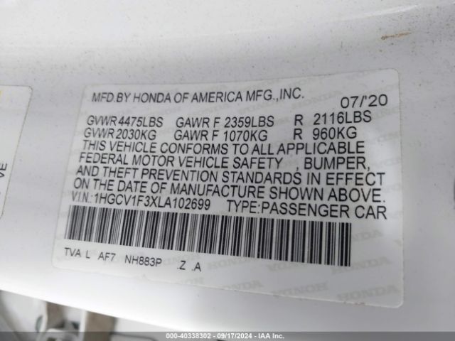 Photo 8 VIN: 1HGCV1F3XLA102699 - HONDA ACCORD 