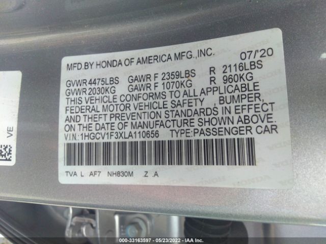 Photo 8 VIN: 1HGCV1F3XLA110656 - HONDA ACCORD SEDAN 