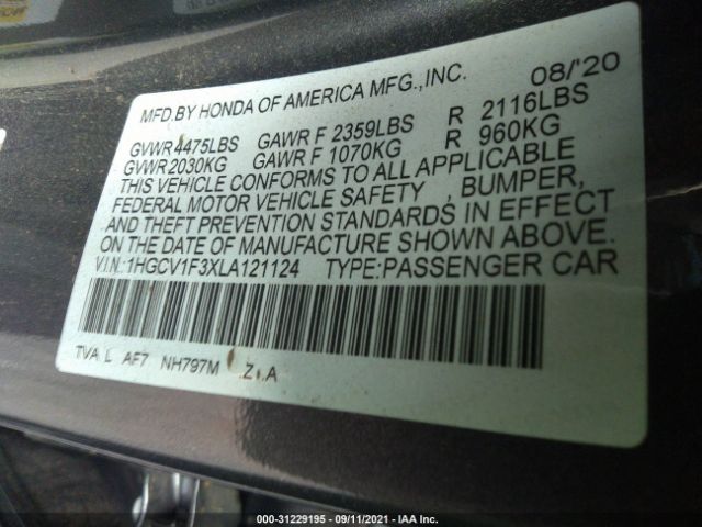 Photo 8 VIN: 1HGCV1F3XLA121124 - HONDA ACCORD SEDAN 