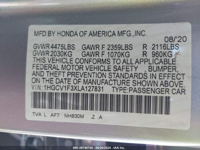 Photo 8 VIN: 1HGCV1F3XLA127831 - HONDA ACCORD 