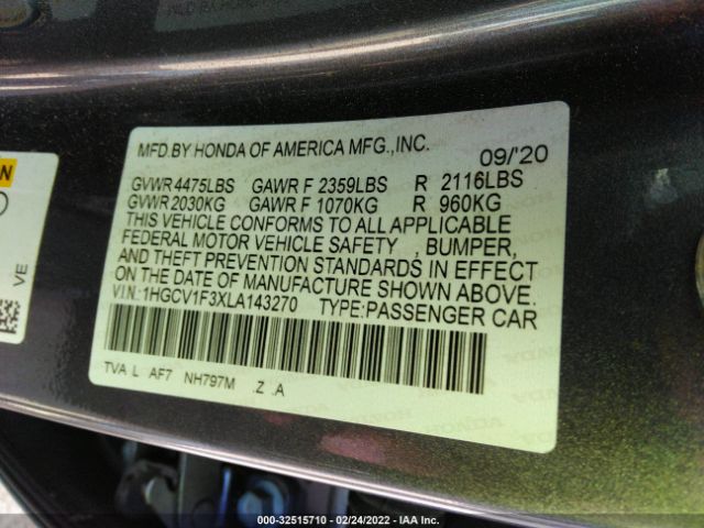 Photo 8 VIN: 1HGCV1F3XLA143270 - HONDA ACCORD SEDAN 