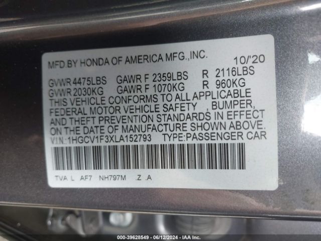 Photo 8 VIN: 1HGCV1F3XLA152793 - HONDA ACCORD 