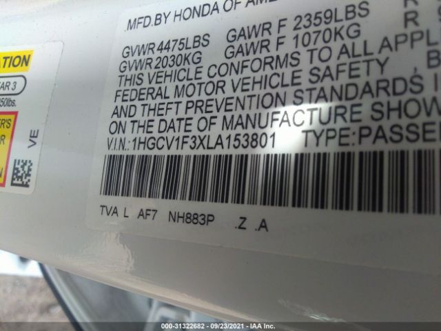 Photo 8 VIN: 1HGCV1F3XLA153801 - HONDA ACCORD SEDAN 