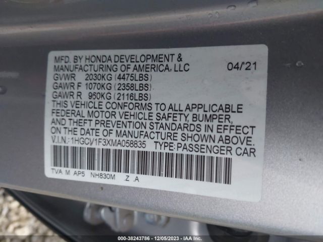 Photo 8 VIN: 1HGCV1F3XMA058835 - HONDA ACCORD 