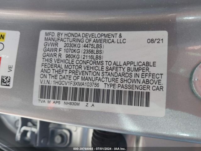 Photo 8 VIN: 1HGCV1F3XMA103756 - HONDA ACCORD 