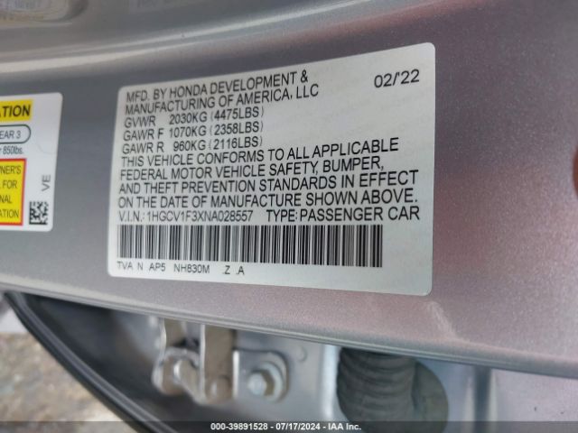 Photo 8 VIN: 1HGCV1F3XNA028557 - HONDA ACCORD 