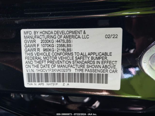 Photo 8 VIN: 1HGCV1F3XNA032379 - HONDA ACCORD 