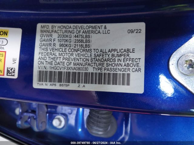 Photo 8 VIN: 1HGCV1F3XNA080030 - HONDA ACCORD 