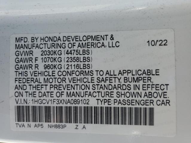 Photo 11 VIN: 1HGCV1F3XNA089102 - HONDA ACCORD SPO 