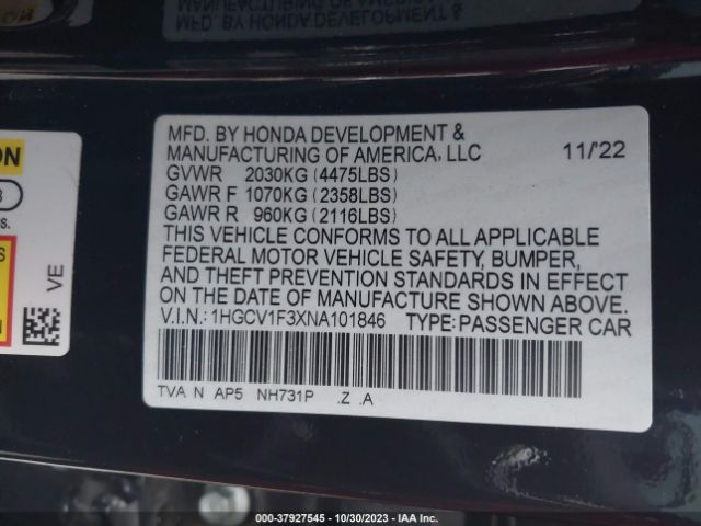 Photo 8 VIN: 1HGCV1F3XNA101846 - HONDA ACCORD SEDAN 