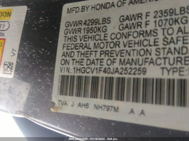 Photo 8 VIN: 1HGCV1F40JA252259 - HONDA ACCORD 