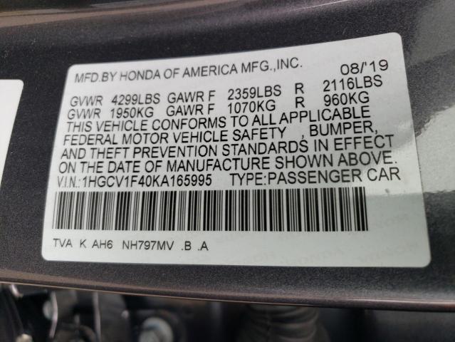 Photo 11 VIN: 1HGCV1F40KA165995 - HONDA ACCORD EX 