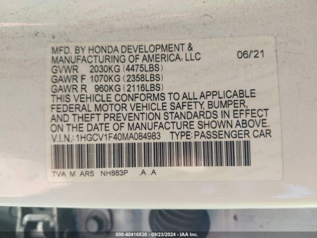 Photo 8 VIN: 1HGCV1F40MA084983 - HONDA ACCORD 