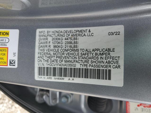 Photo 11 VIN: 1HGCV1F40NA035932 - HONDA ACCORD 