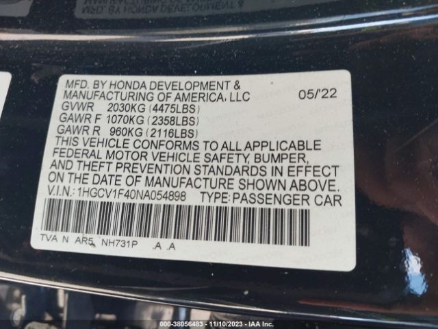 Photo 8 VIN: 1HGCV1F40NA054898 - HONDA ACCORD 