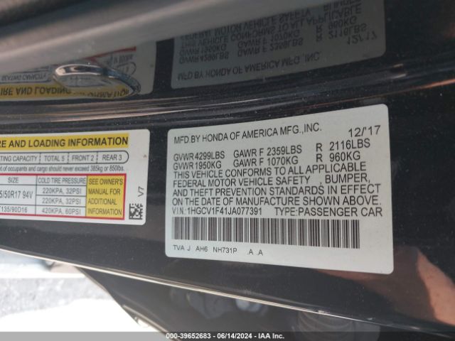 Photo 8 VIN: 1HGCV1F41JA077391 - HONDA ACCORD 