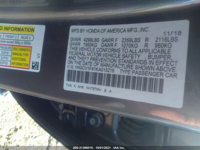 Photo 8 VIN: 1HGCV1F41KA015216 - HONDA ACCORD SEDAN 