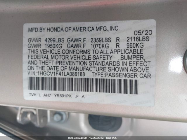 Photo 8 VIN: 1HGCV1F41LA086188 - HONDA ACCORD 