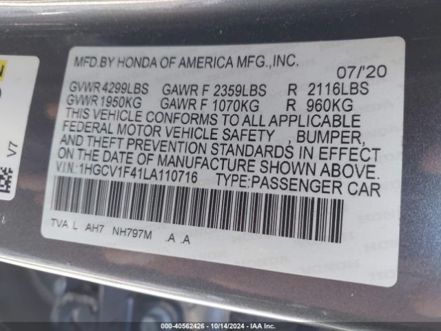 Photo 8 VIN: 1HGCV1F41LA110716 - HONDA ACCORD 