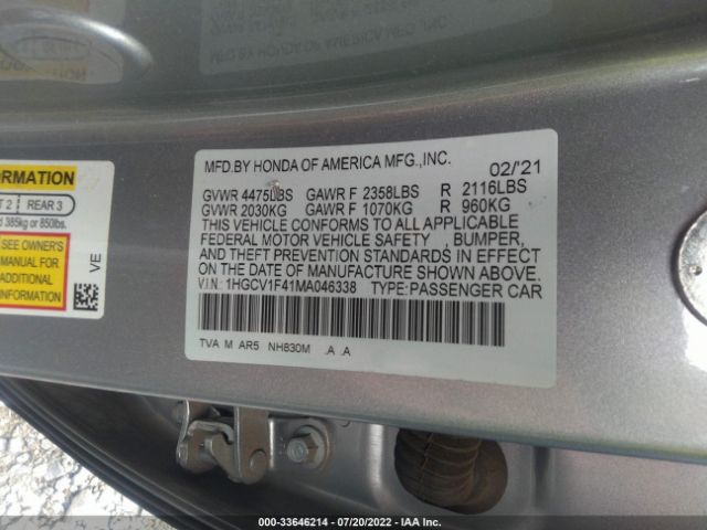 Photo 8 VIN: 1HGCV1F41MA046338 - HONDA ACCORD SEDAN 