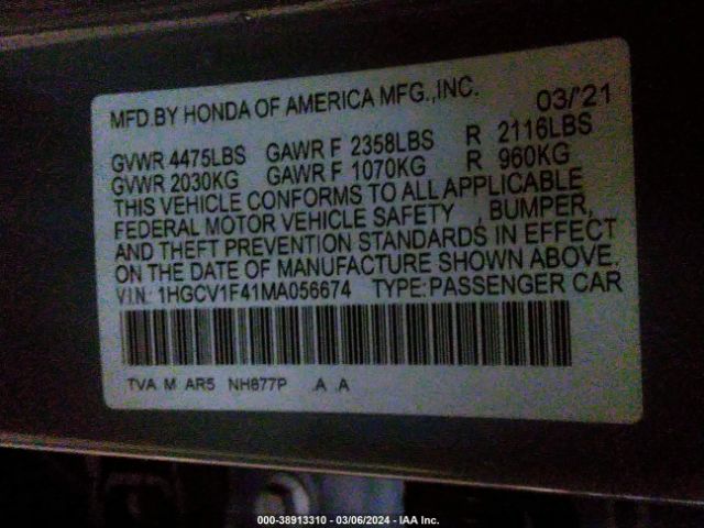 Photo 8 VIN: 1HGCV1F41MA056674 - HONDA ACCORD 