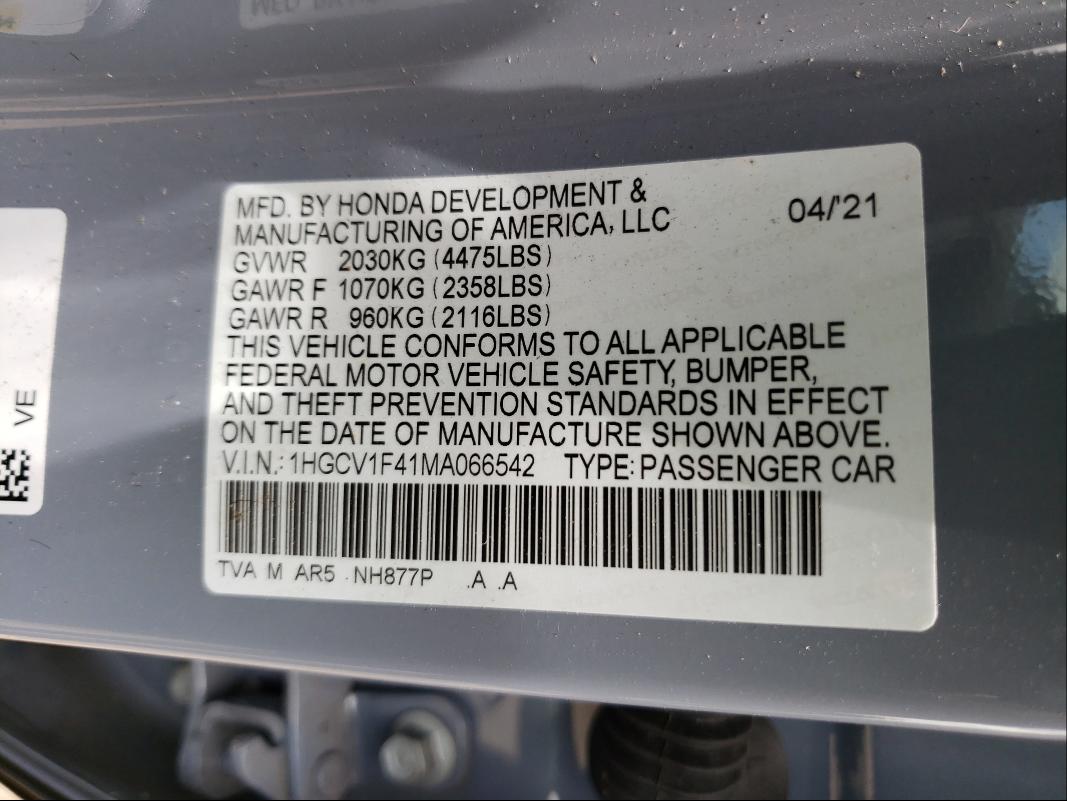 Photo 9 VIN: 1HGCV1F41MA066542 - HONDA ACCORD SPO 