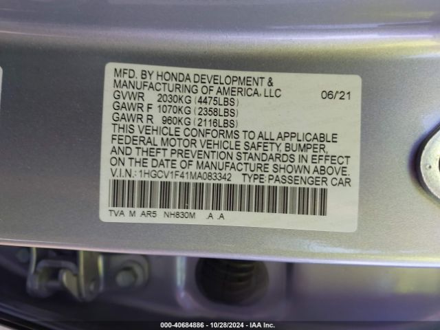 Photo 8 VIN: 1HGCV1F41MA083342 - HONDA ACCORD 