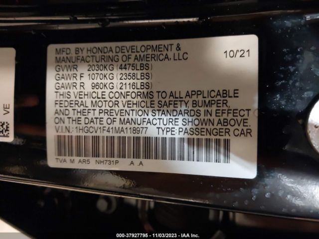 Photo 8 VIN: 1HGCV1F41MA118977 - HONDA ACCORD SEDAN 