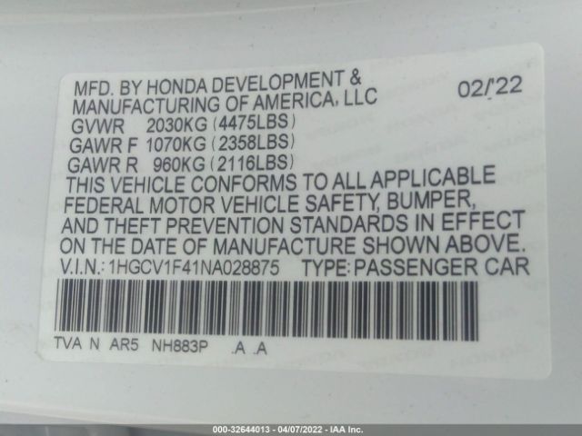 Photo 8 VIN: 1HGCV1F41NA028875 - HONDA ACCORD SEDAN 