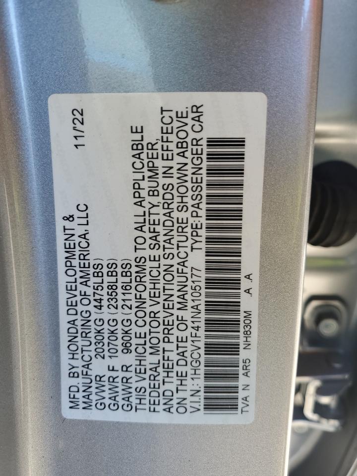 Photo 11 VIN: 1HGCV1F41NA105177 - HONDA ACCORD 