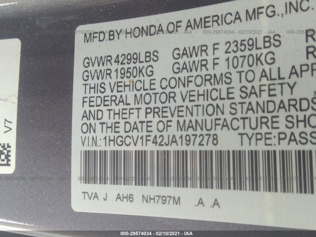 Photo 8 VIN: 1HGCV1F42JA197278 - HONDA ACCORD SEDAN 