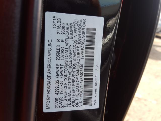 Photo 9 VIN: 1HGCV1F42KA025740 - HONDA ACCORD EX 