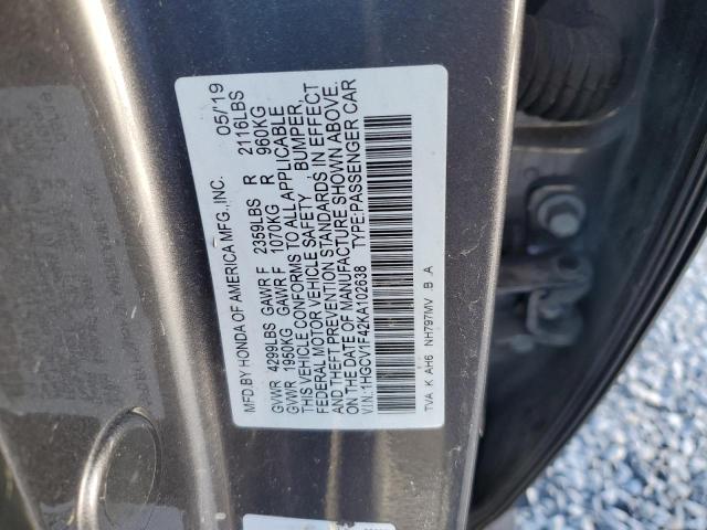 Photo 11 VIN: 1HGCV1F42KA102638 - HONDA ACCORD 