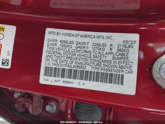 Photo 8 VIN: 1HGCV1F42LA086832 - HONDA ACCORD 