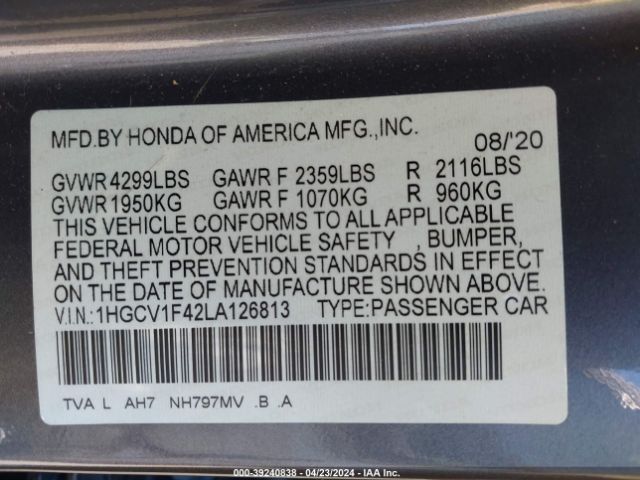 Photo 8 VIN: 1HGCV1F42LA126813 - HONDA ACCORD 