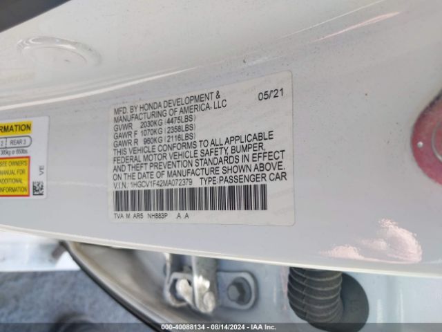 Photo 8 VIN: 1HGCV1F42MA072379 - HONDA ACCORD 