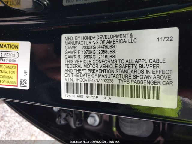 Photo 8 VIN: 1HGCV1F42NA102238 - HONDA ACCORD 