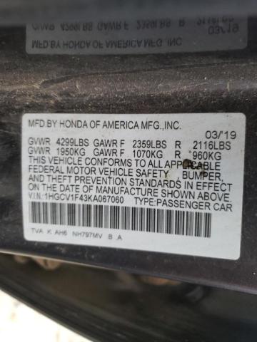 Photo 9 VIN: 1HGCV1F43KA067060 - HONDA ACCORD EX 