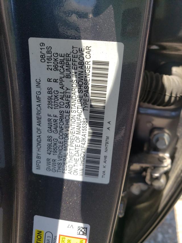 Photo 9 VIN: 1HGCV1F43KA155381 - HONDA ACCORD EX 